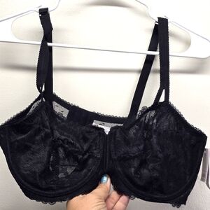 Auden Black Lace Balconette Bra 40C NWT Underwire Semi Sheer Sexy Romantic